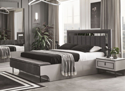Modern bedroom set, bed and 2x nightstands, luxury complete 3-piece sets